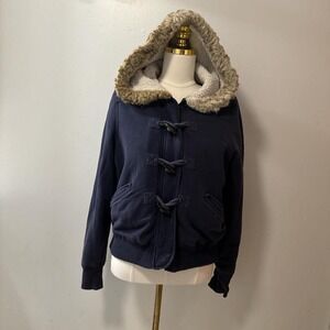 Y2K American Eagle Fur Hood Blue Jacket Size Women's Large